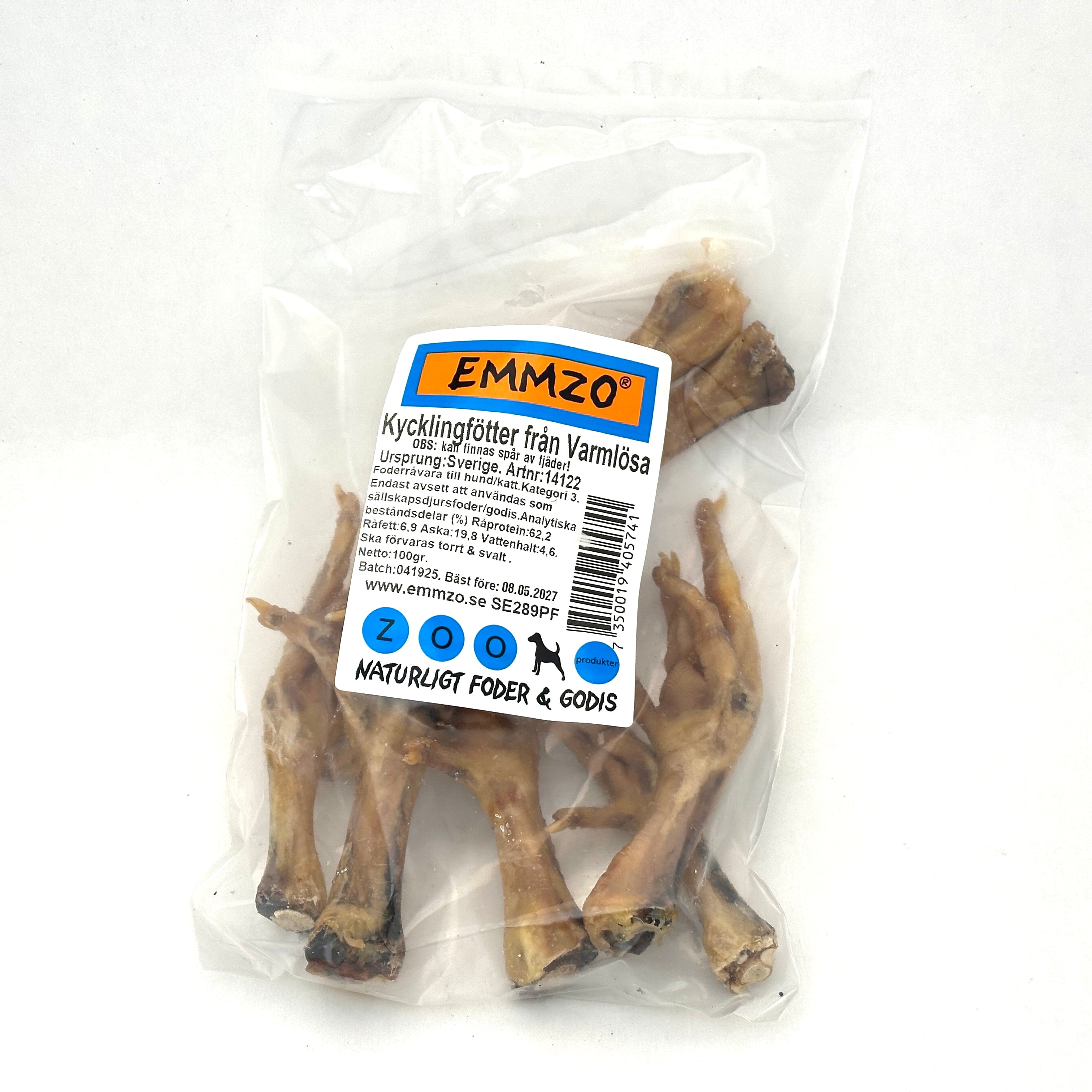 Emmzo - Svenska torkade kycklingfötter med skinn (100g, 500g eller 1kg)