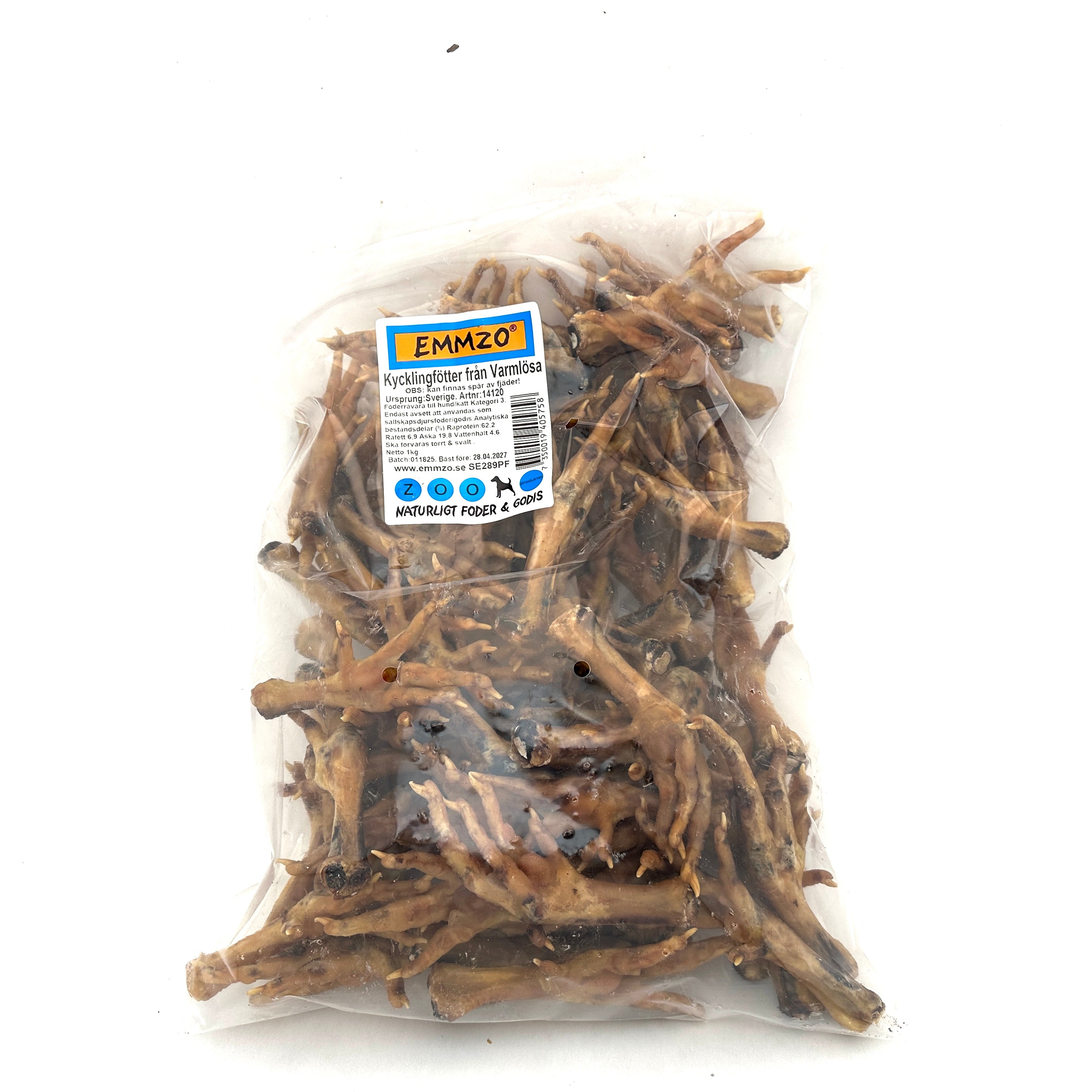 Emmzo - Svenska torkade kycklingfötter med skinn (100g, 500g eller 1kg)