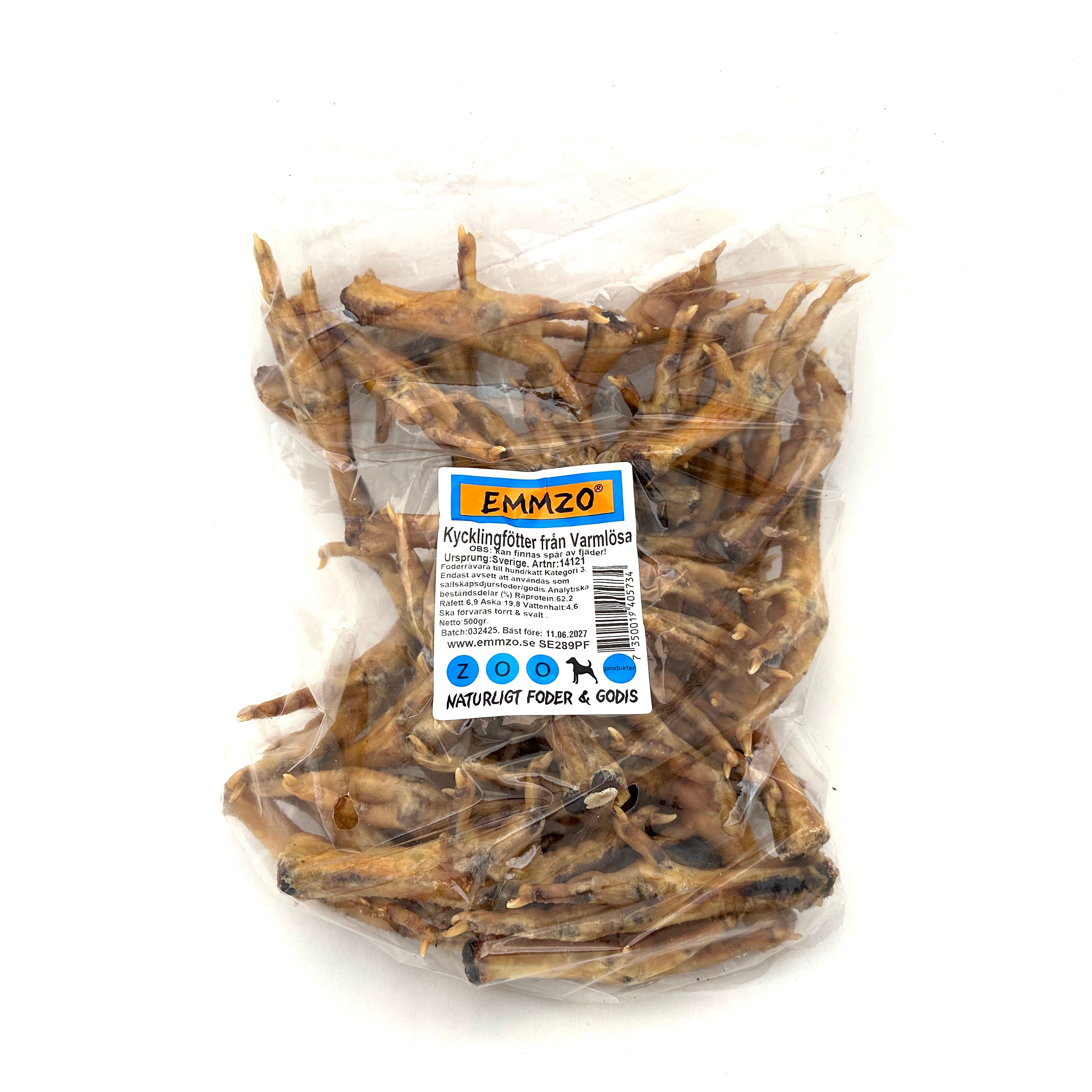 Emmzo - Svenska torkade kycklingfötter med skinn (100g, 500g eller 1kg)