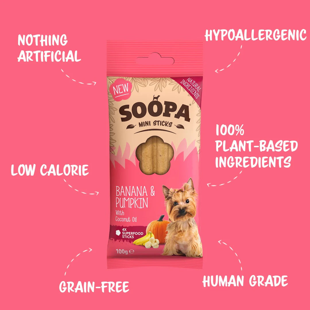 Soopa - Tuggpinnar MINI | Banan och Pumpa (8-pack)