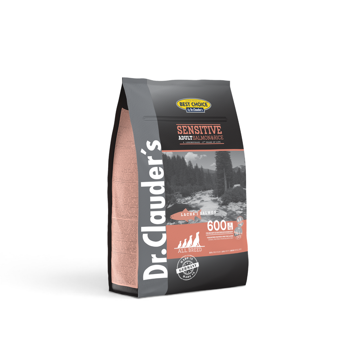 Dr. Clauder's Sensitive Lax & Ris Adult 4 kg, påse med torrfoder