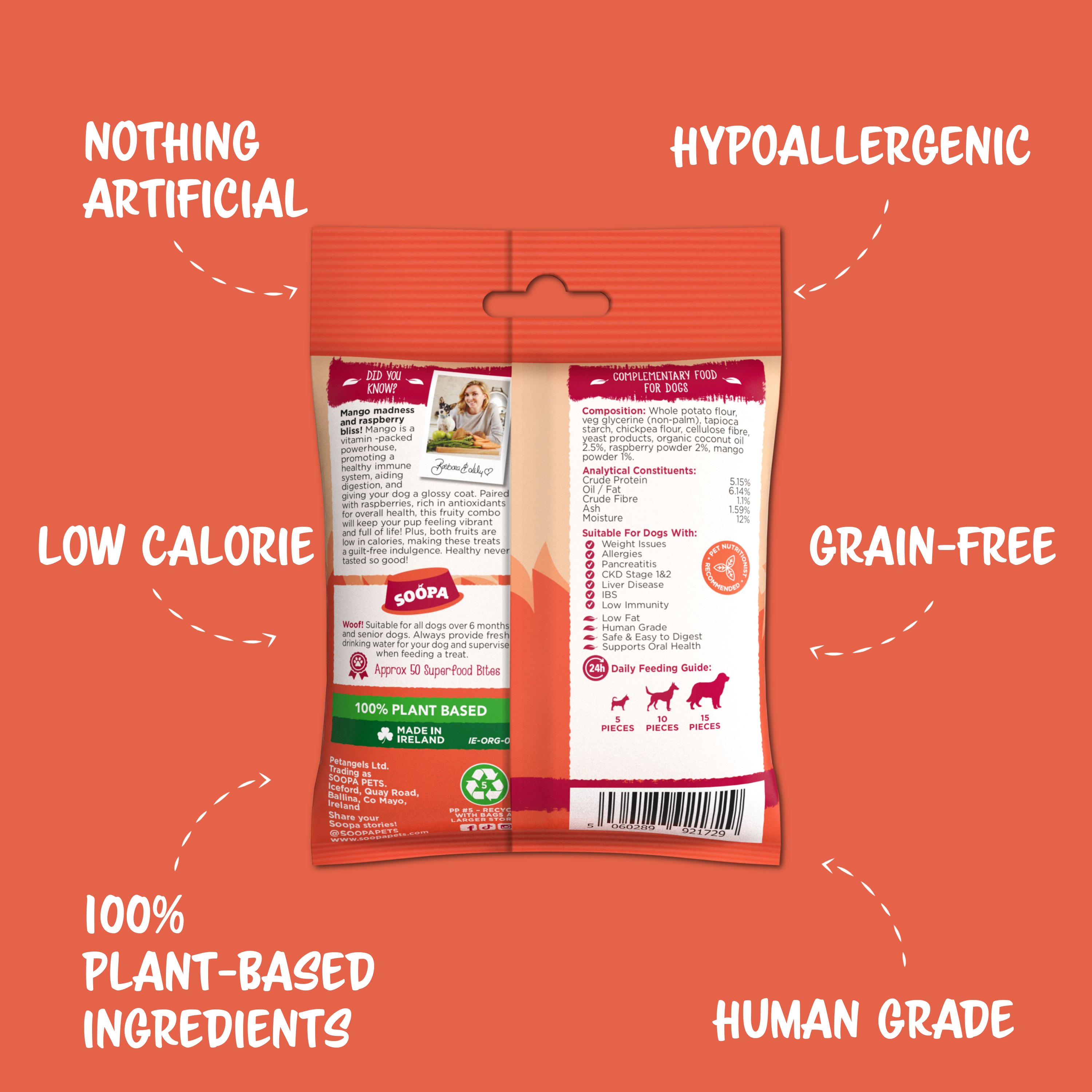 Soopa - Hundgodis | Mango & hallon (50g, 50 bitar)