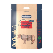 Dr. Clauder's Stripes Large nötkött 80g, beige-blå påse med ko-illustration mot vit bakgrund
