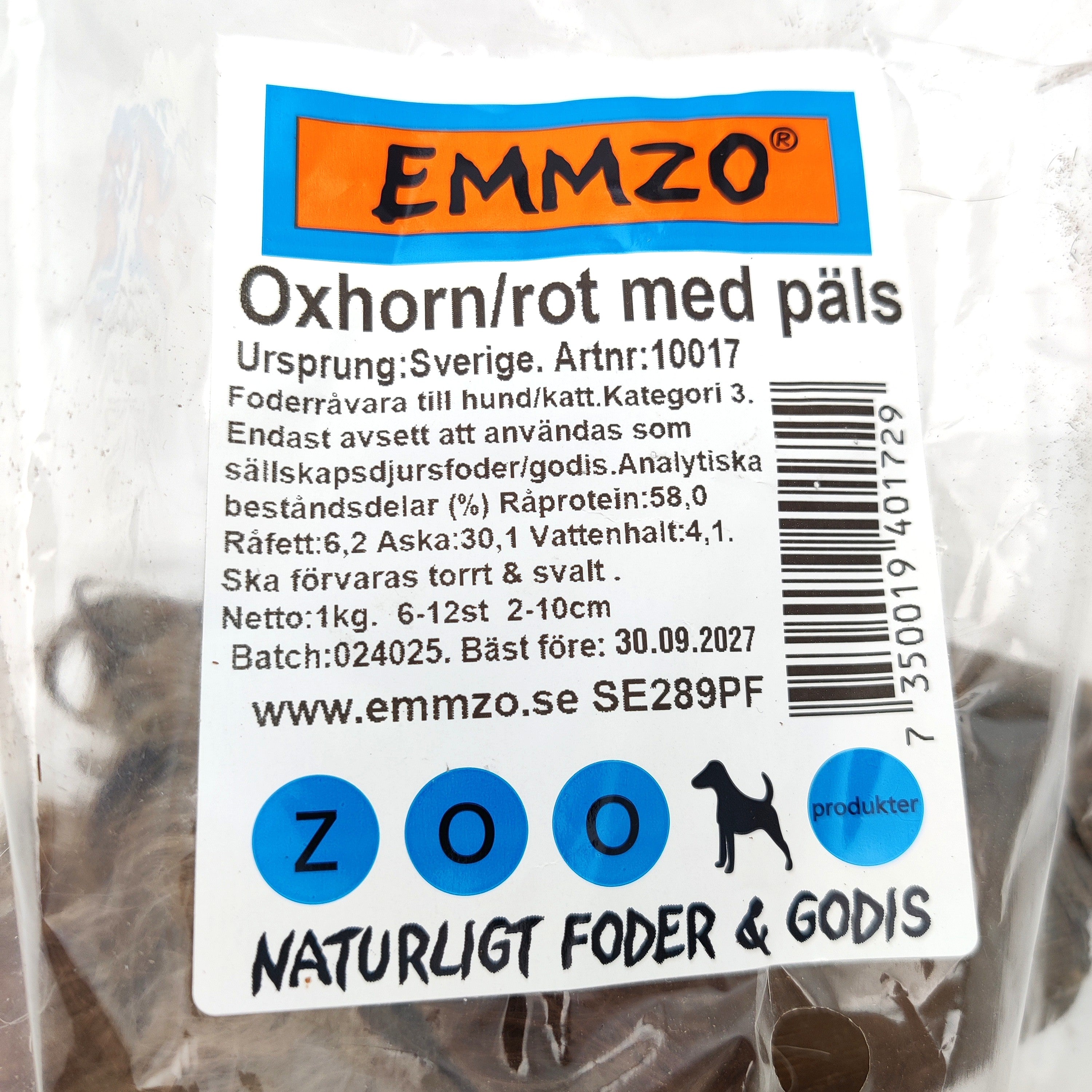 Emmzo - Svenskt oxhorn med rot delad (1kg)