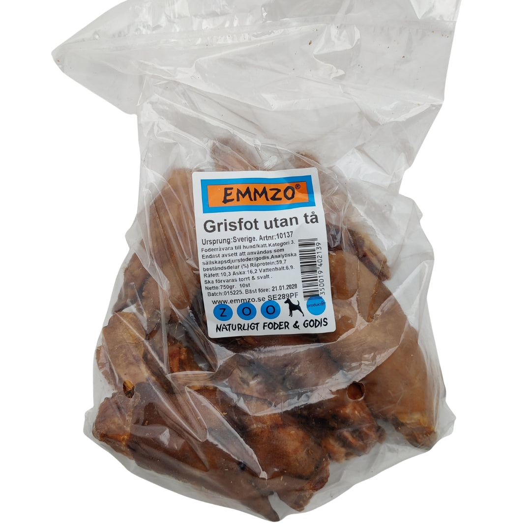 Emmzo grisfot utan tå 10-pack, transparent påse med orange etikett mot vit bakgrund