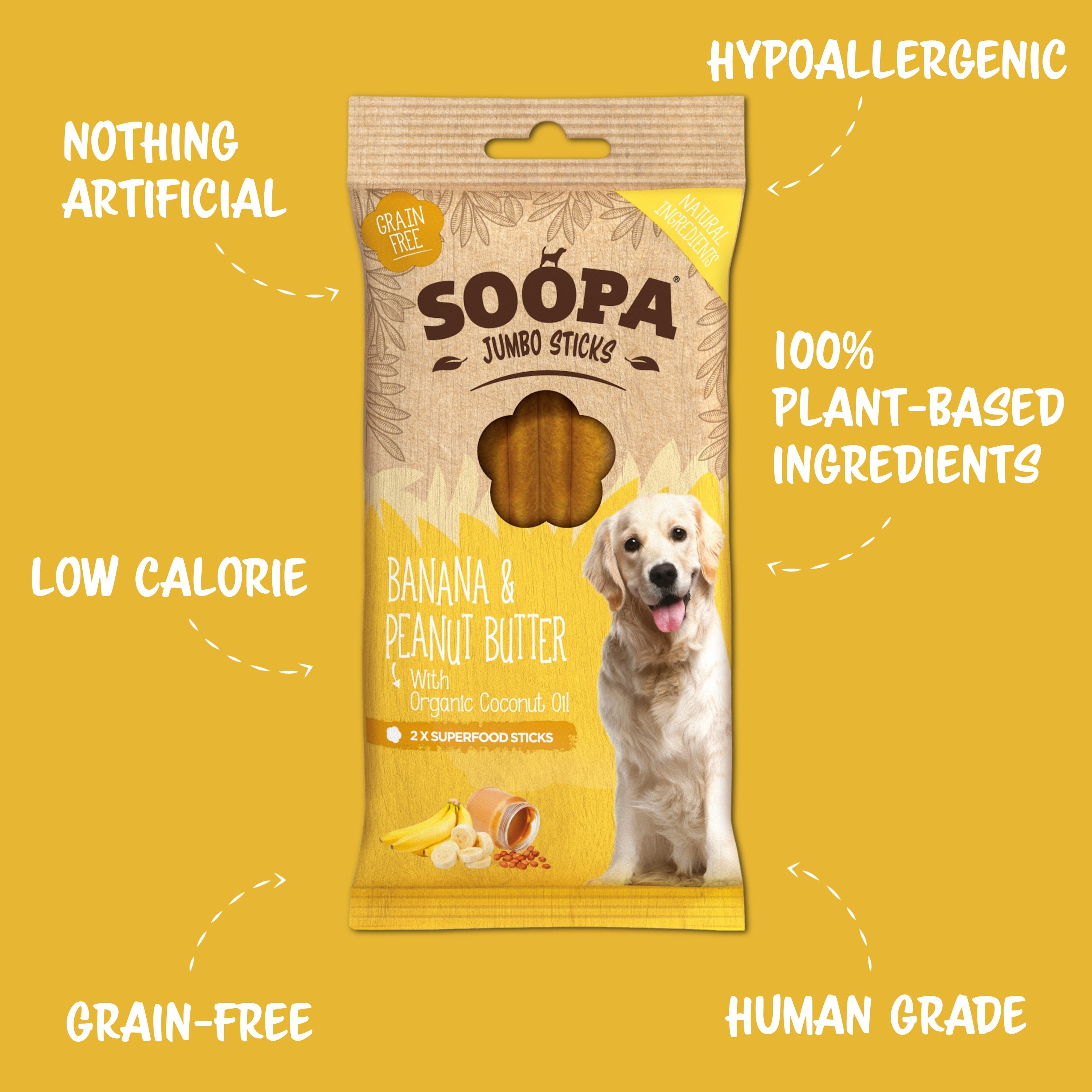 Soopa - Tuggpinnar JUMBO | Banan & Jordnötssmör (2-pack)
