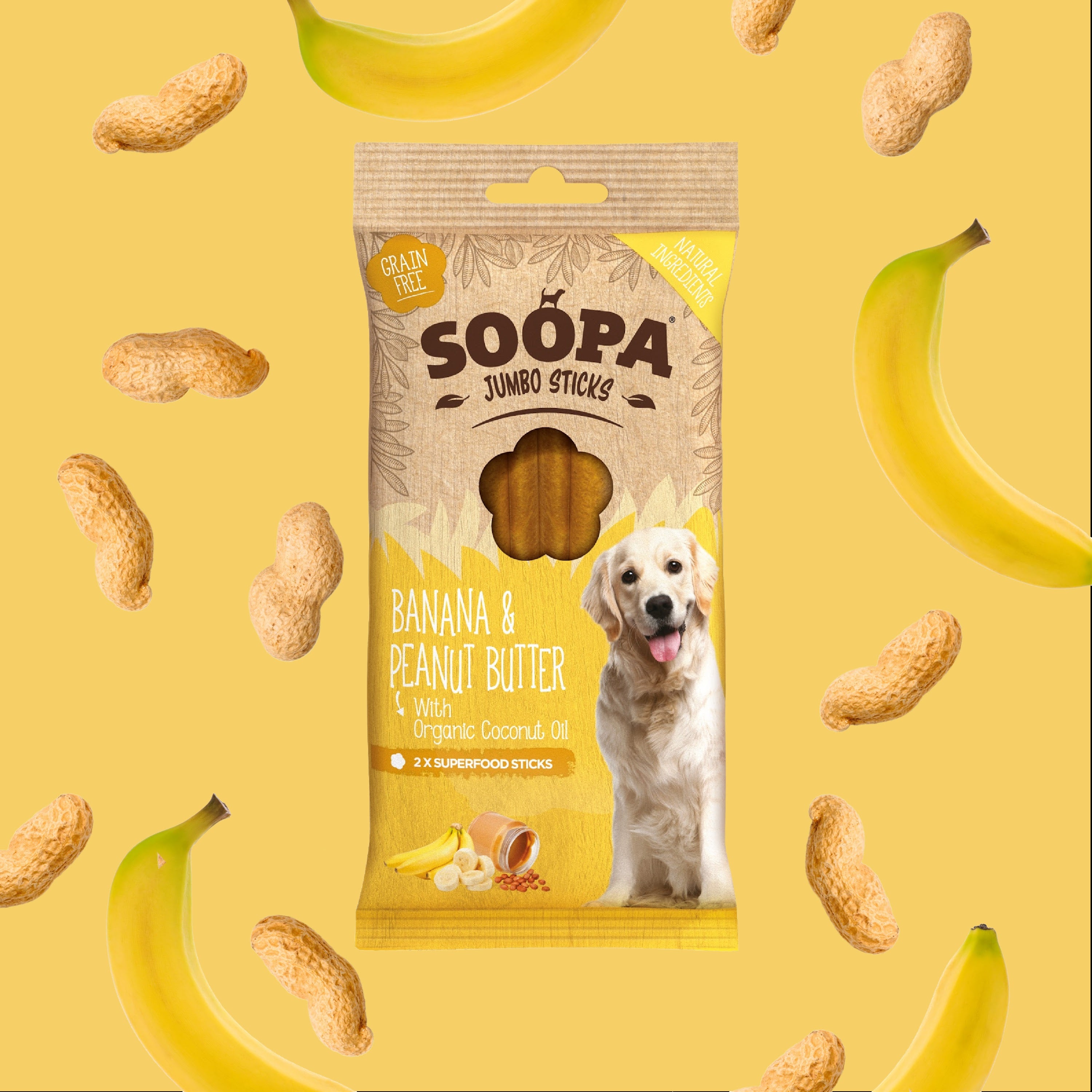 Soopa - Tuggpinnar JUMBO | Banan & Jordnötssmör (2-pack)