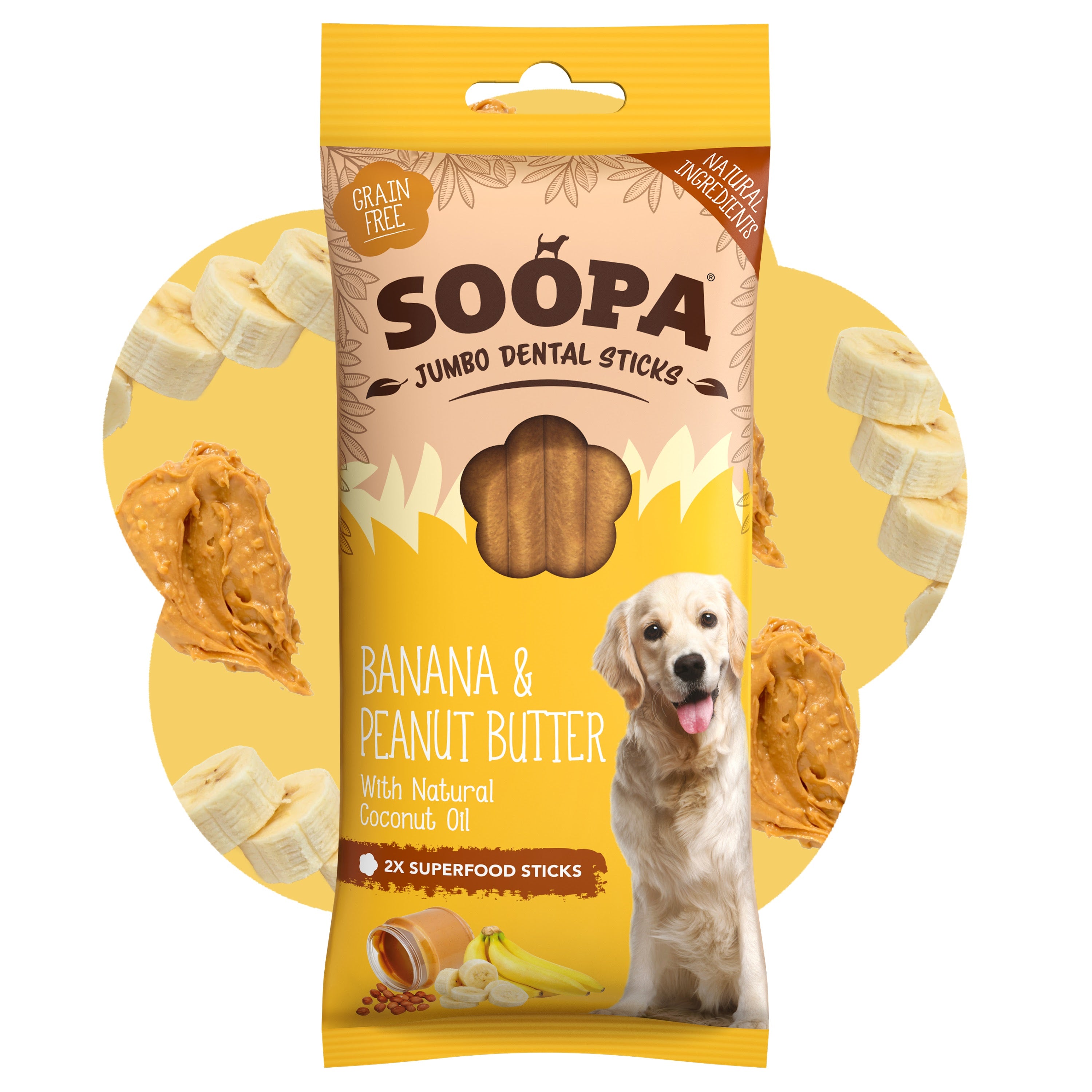 Soopa - Tuggpinnar JUMBO | Banan & Jordnötssmör (2-pack)