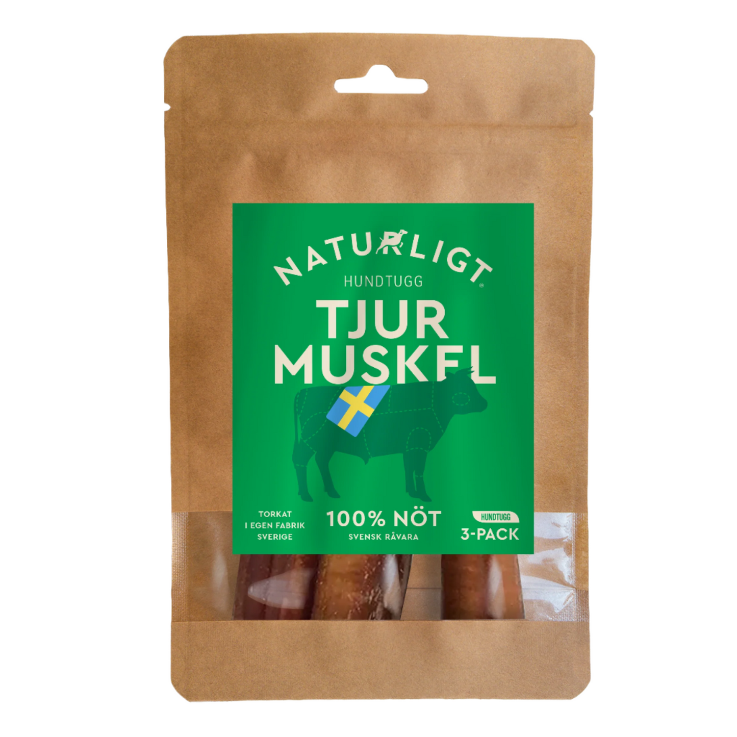 Naturligt hundtugg - Svensk tjurmuskel (12-15cm, 3-pack)