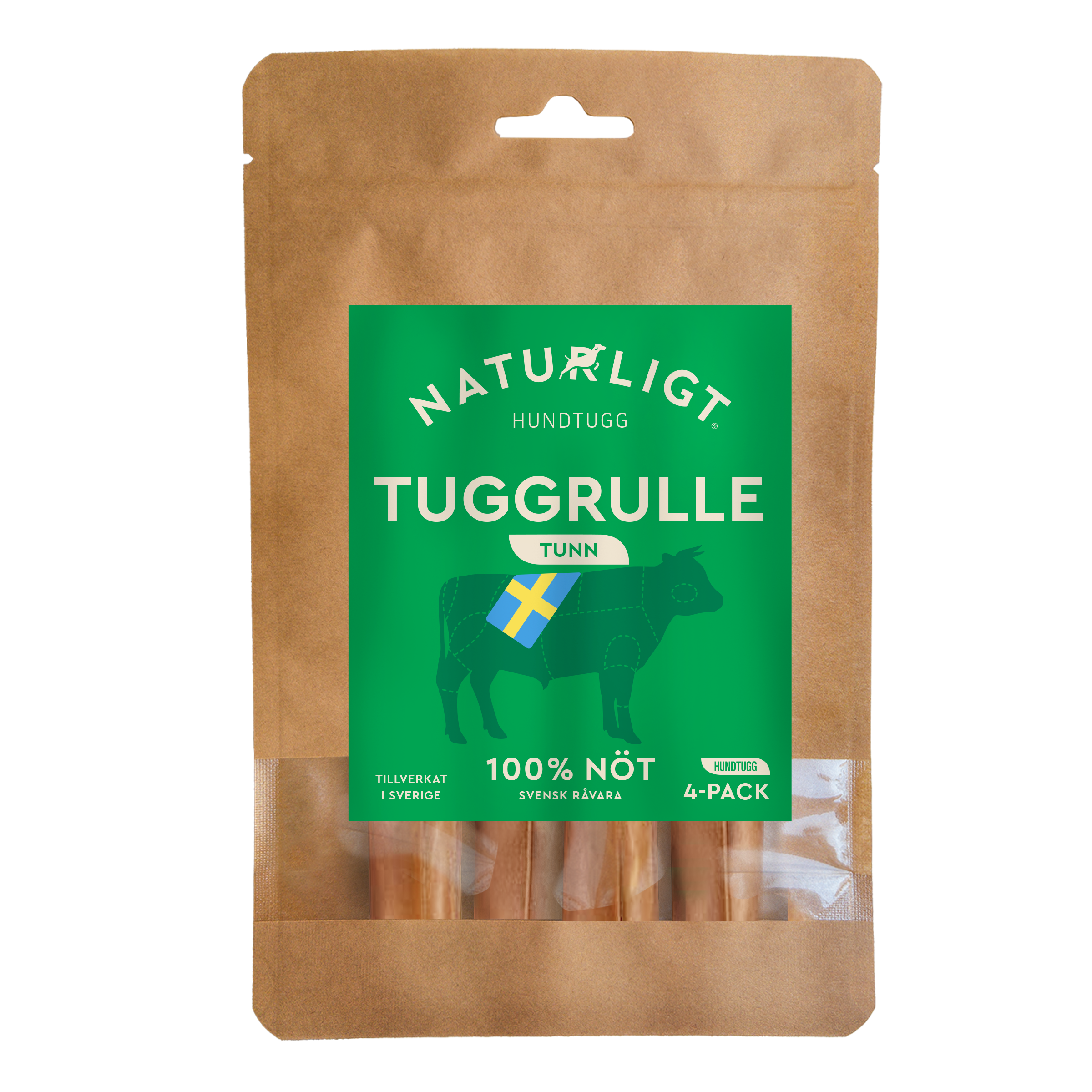 Naturligt hundtugg - Nötrulle Tunn (4-pack, ca 15cm Ø1.5cm)