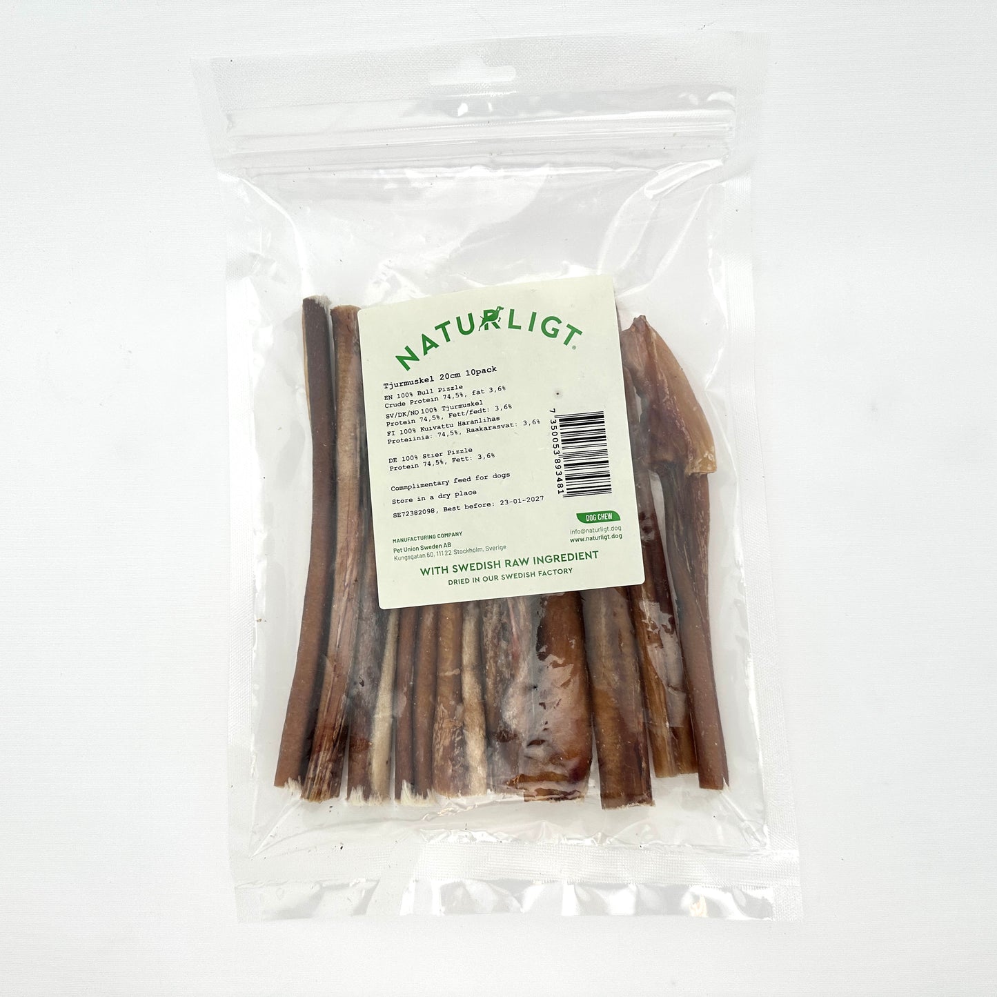 Naturligt hundtugg - Svensk tjurmuskel (20cm, 1-pack eller 10-pack)