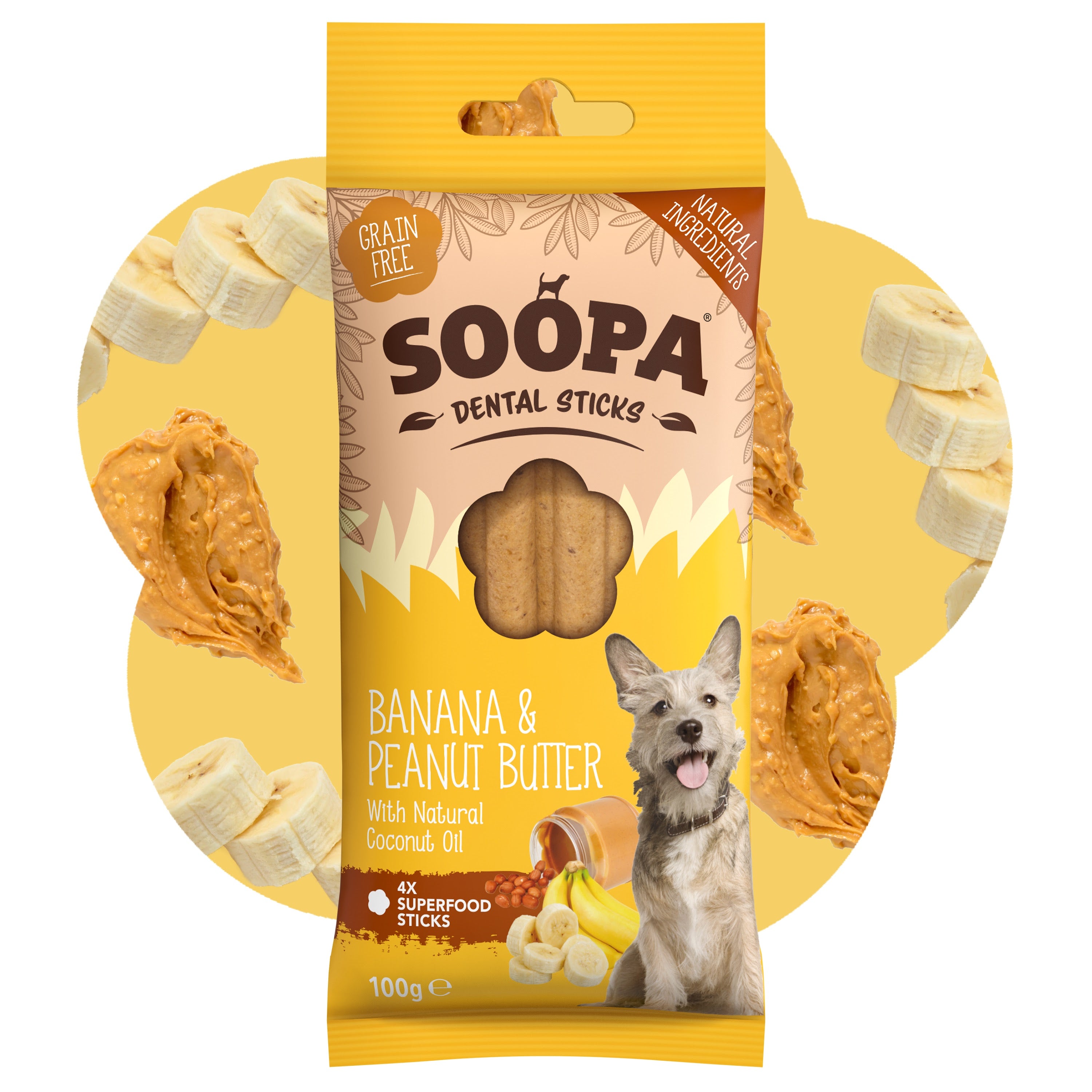 Soopa - Tuggpinnar | Banan & Jordnötssmör (4-pack)