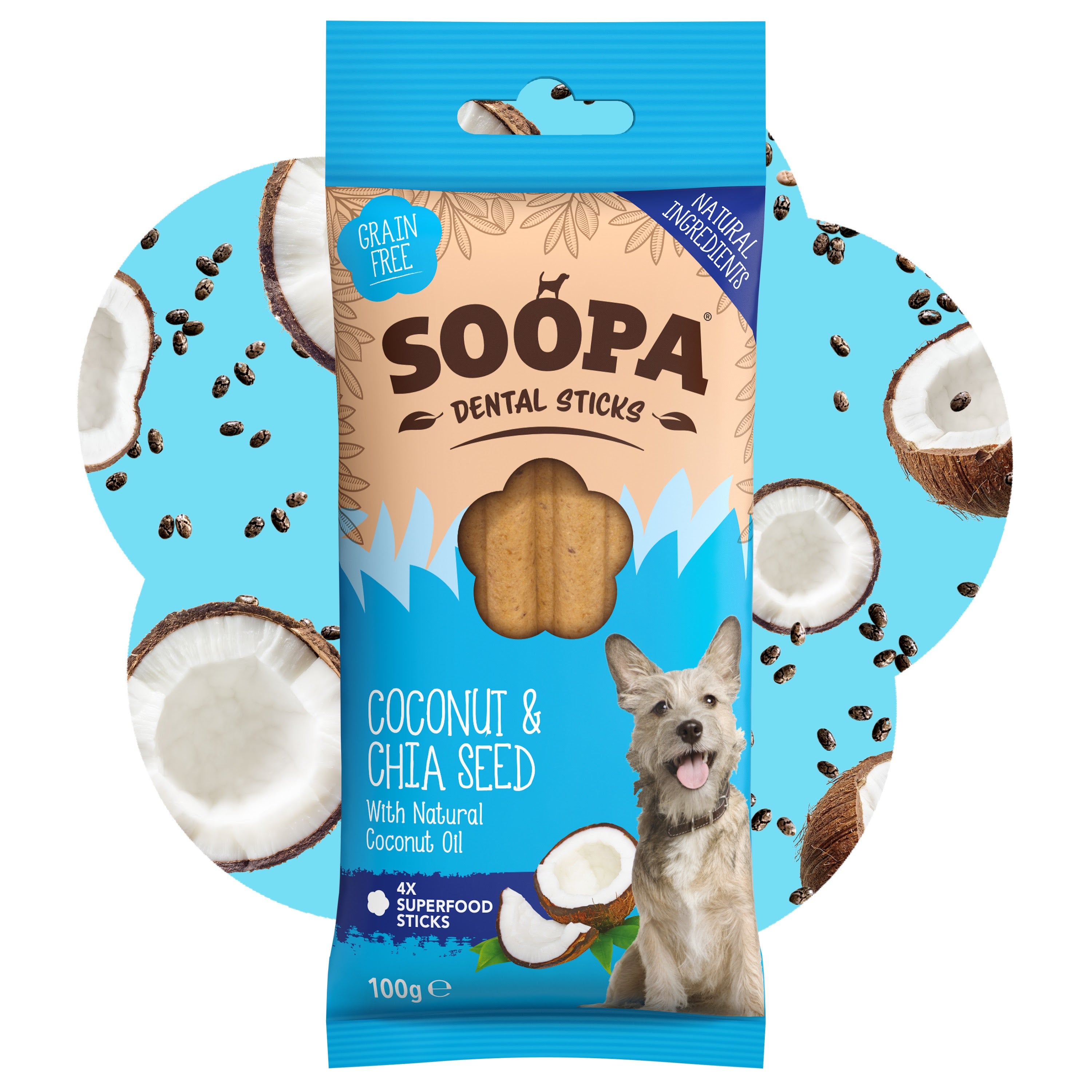 Soopa - Tuggpinnar |  Kokosnöt & Chiafrön (4-pack)