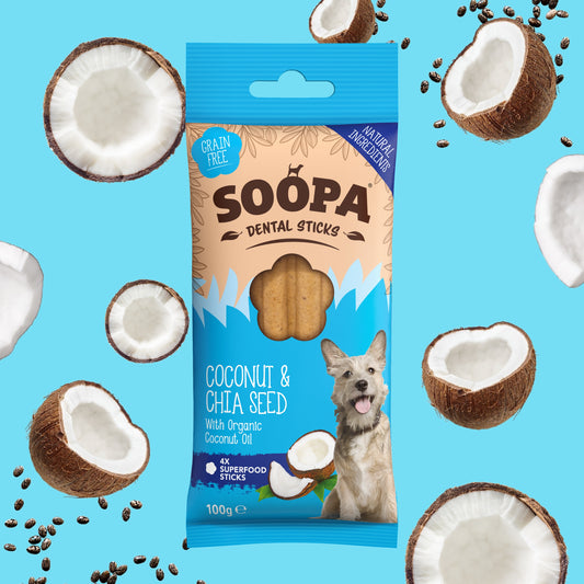 Soopa - Tuggpinnar |  Kokosnöt & Chiafrön (4-pack)