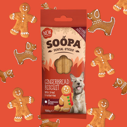 Soopa - Tuggpinnar | Gingerbread Biscuit - Ingerfära & Tranbär (4-pack)