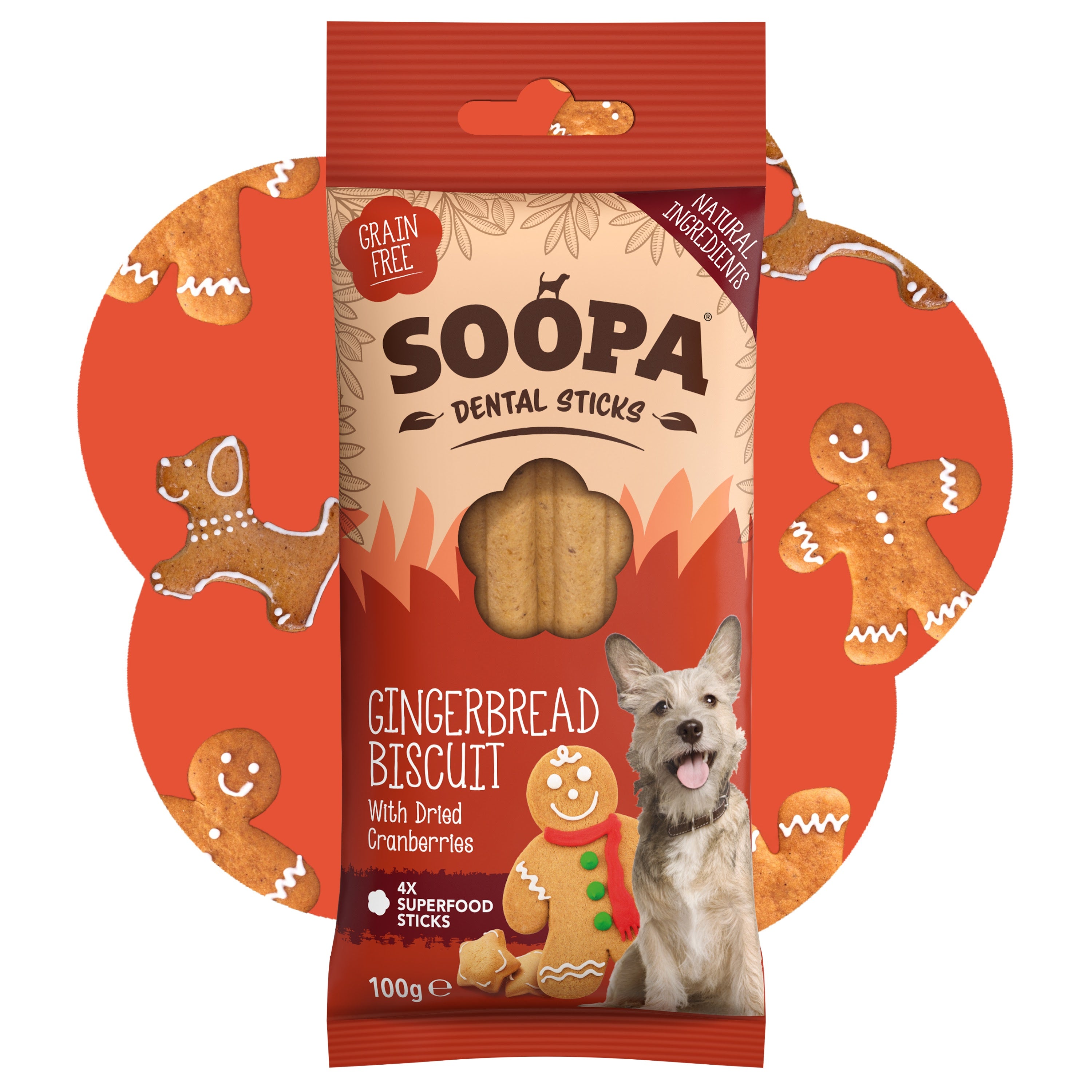 Soopa - Tuggpinnar | Gingerbread Biscuit - Ingerfära & Tranbär (4-pack)
