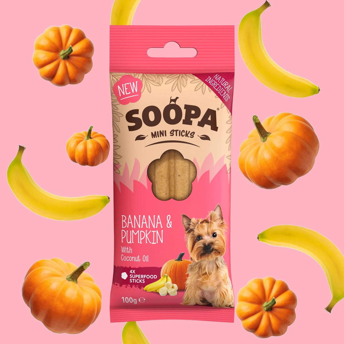 Soopa - Tuggpinnar MINI | Banan och Pumpa (8-pack)