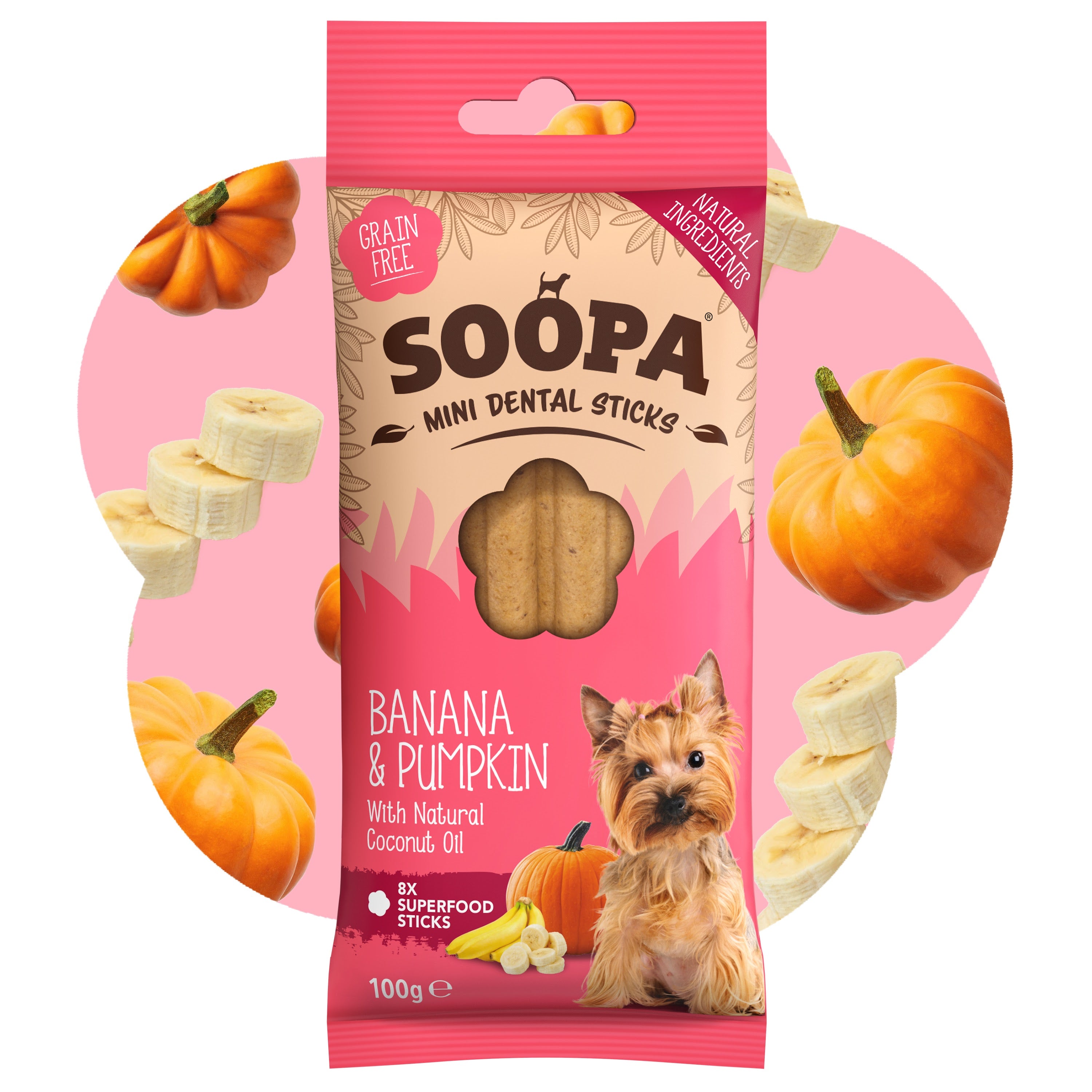 Soopa - Tuggpinnar MINI | Banan och Pumpa (8-pack)