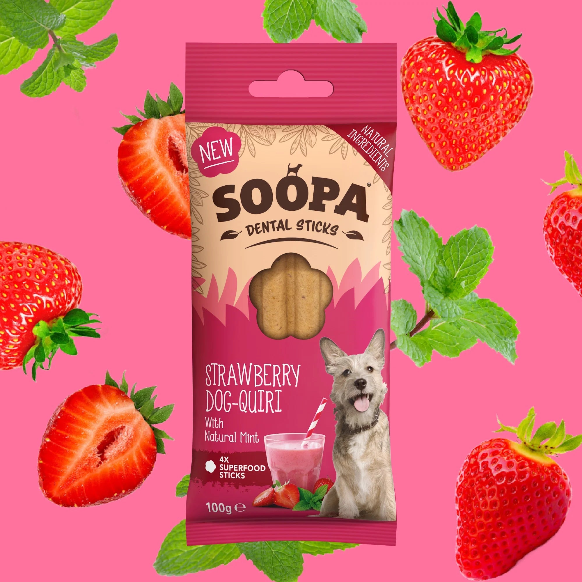 Soopa - Tuggpinnar | Strawberry Dog-Quiri - Jordgubb & Kokos (4-pack)