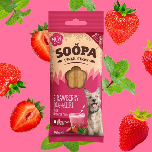Soopa - Tuggpinnar | Strawberry Dog-Quiri - Jordgubb & Kokos (4-pack)