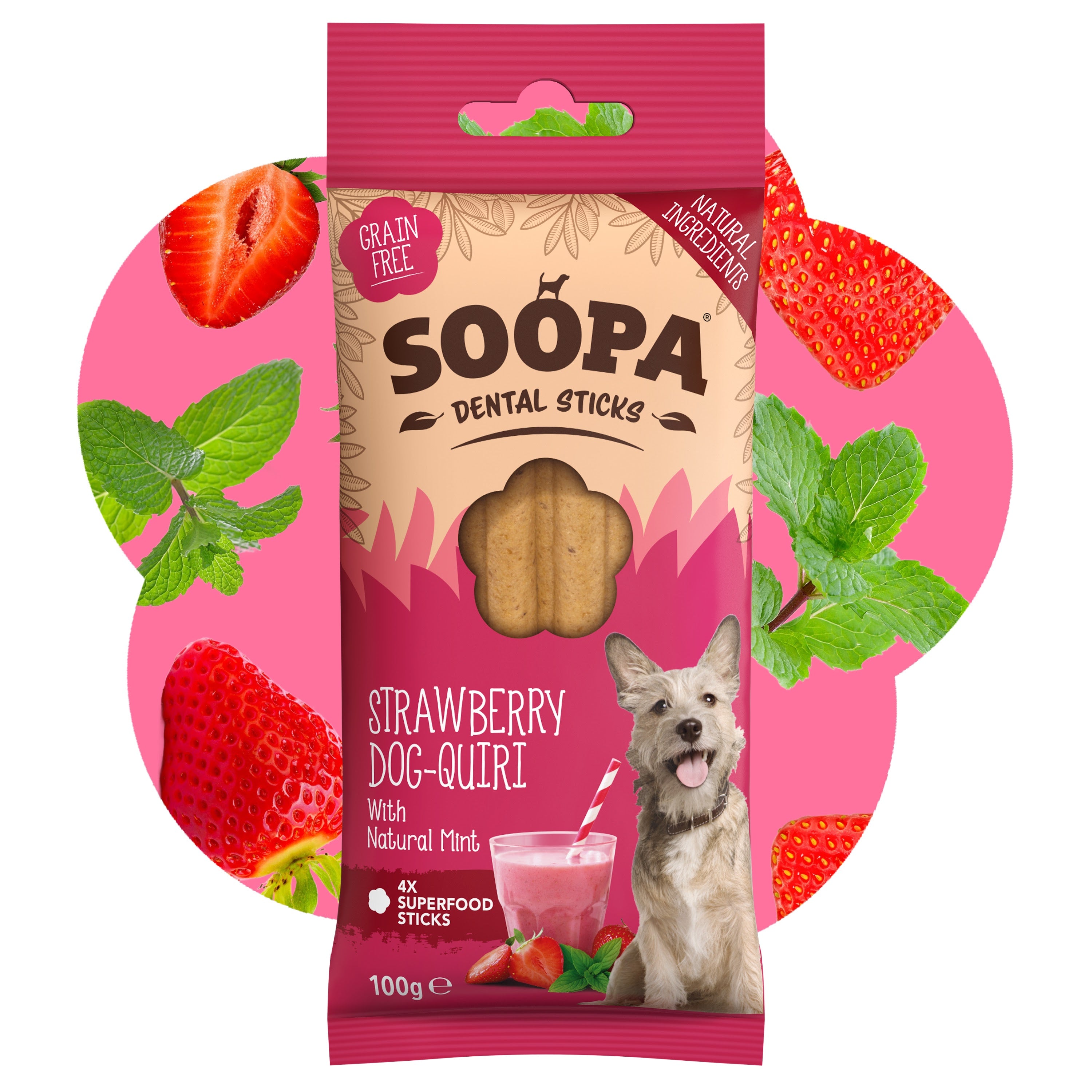 Soopa - Tuggpinnar | Strawberry Dog-Quiri - Jordgubb & Kokos (4-pack)
