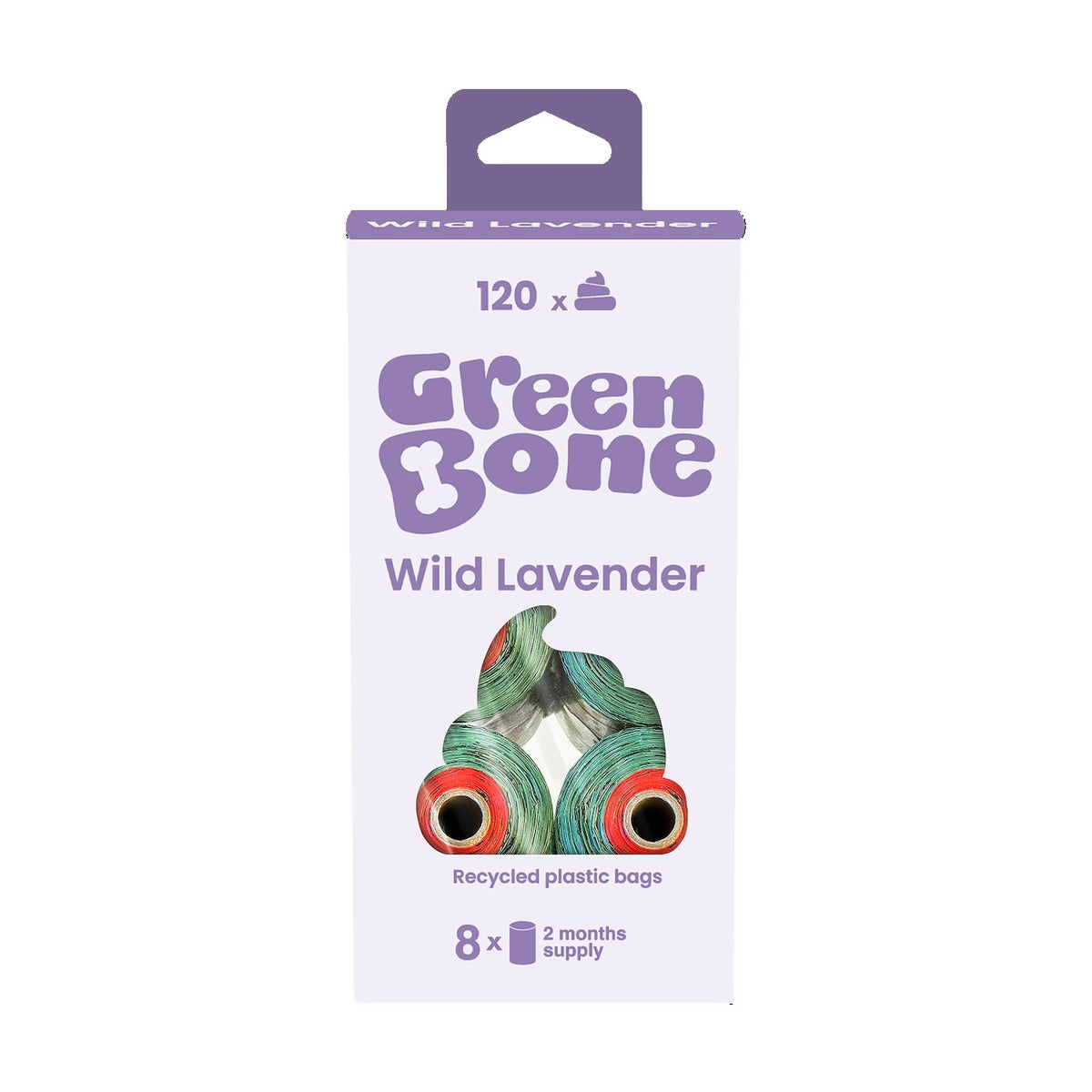 Green Bone bajspåsar Wild Lavender, 8-pack med 120 påsar