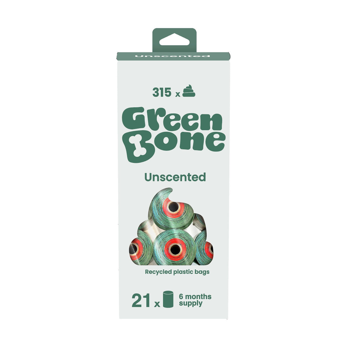 Green Bone bajspåsar Unscented, 21-pack med 315 påsar