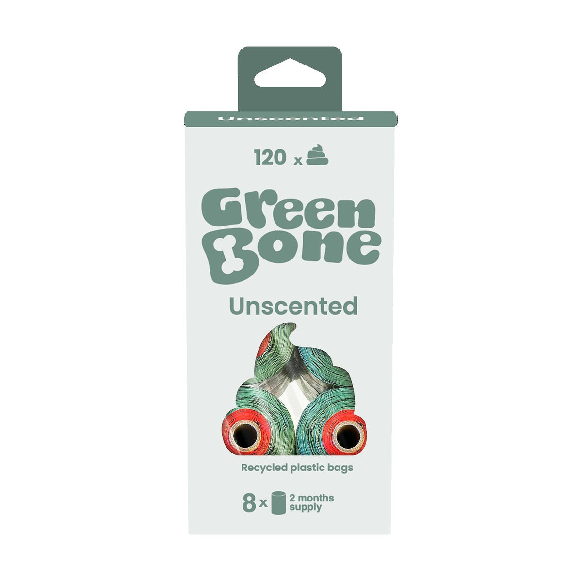 Green Bone bajspåsar Unscented, 8-pack med 120 påsar