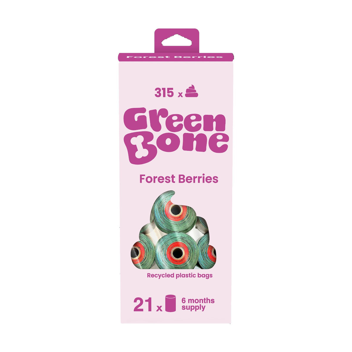 Green Bone bajspåsar Forest Berries, 21-pack med 315 påsar