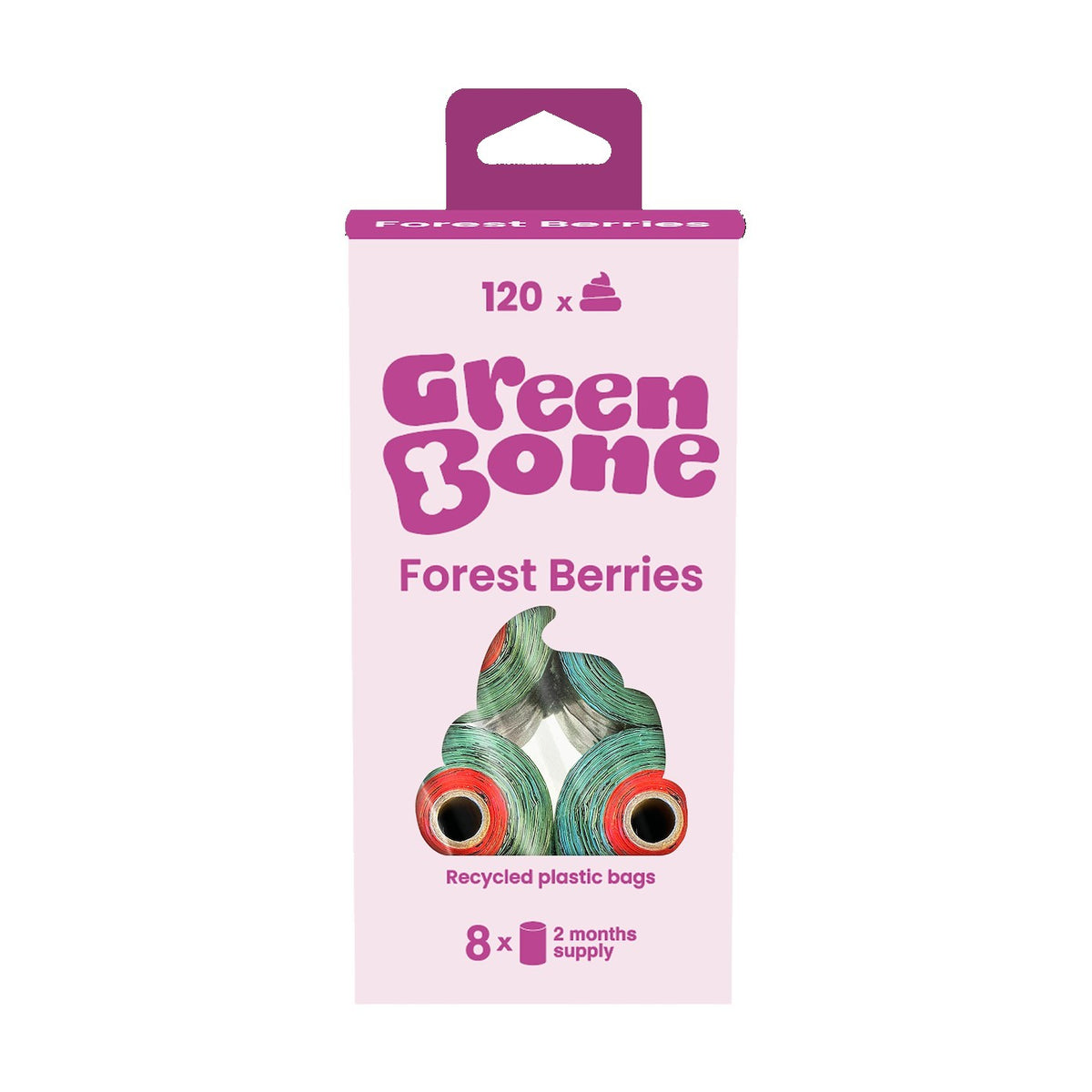 Green Bone bajspåsar Forest Berries, 8-pack med 120 påsar