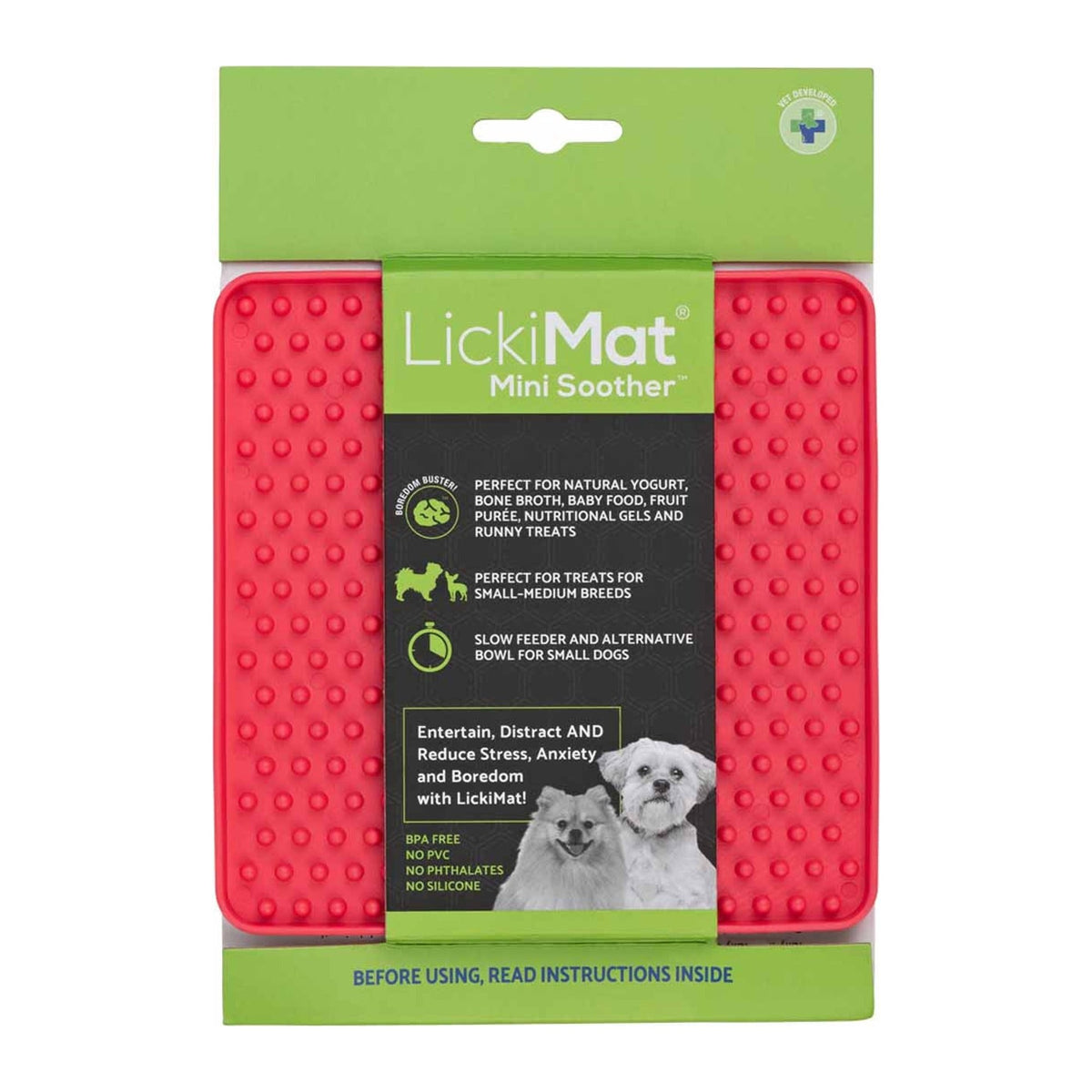 LickiMat Mini Soother rosa i förpackning