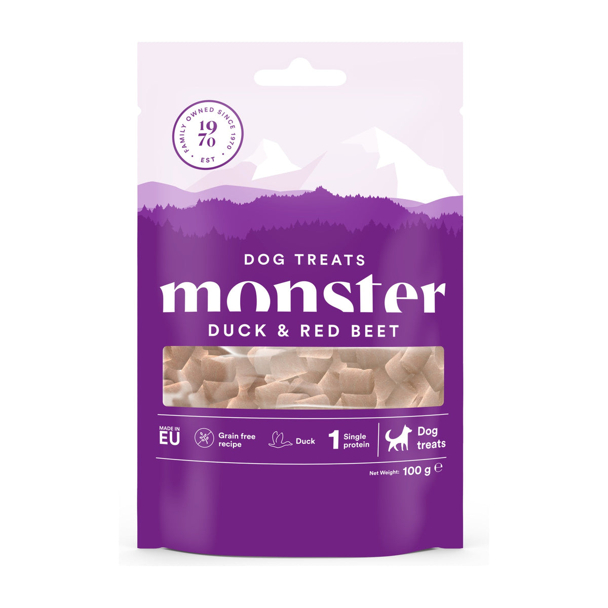 Monster Baked Treats Duck & Red Beet, bakat hundgodis med anka och rödbeta 100 g