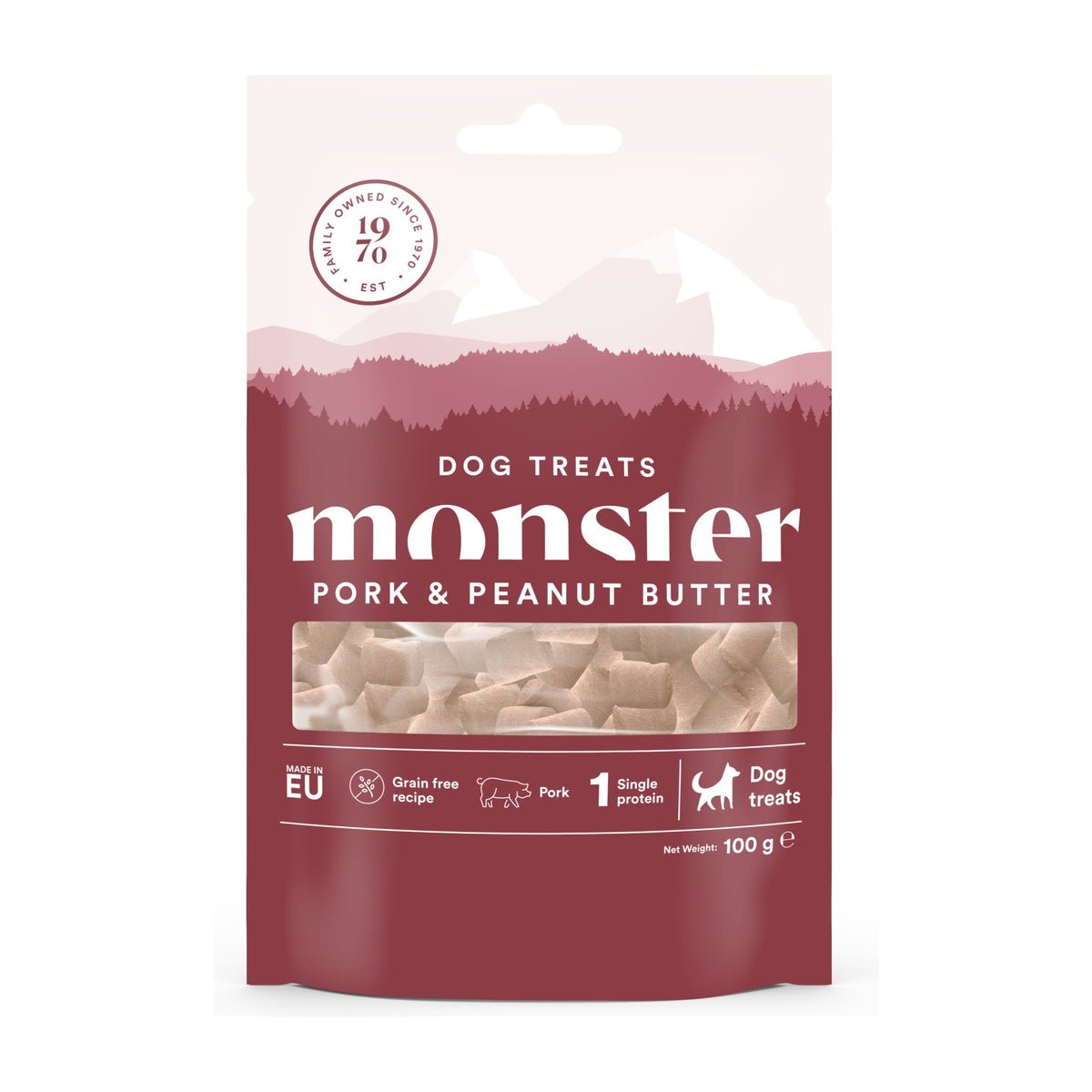 Monster Baked Treats Pork & Peanut Butter, bakat hundgodis med gris och jordnötssmör 100 g