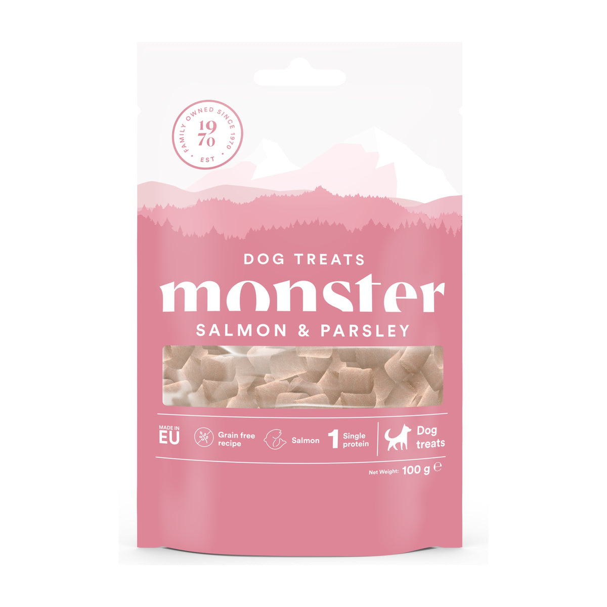 Monster Baked Treats Salmon & Parsley, bakat hundgodis med lax och persilja 100 g
