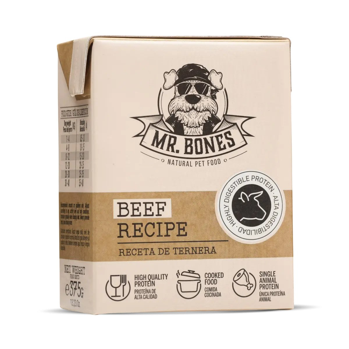 Mr. Bones kokt hundmat med nöt, förpackning 375 g