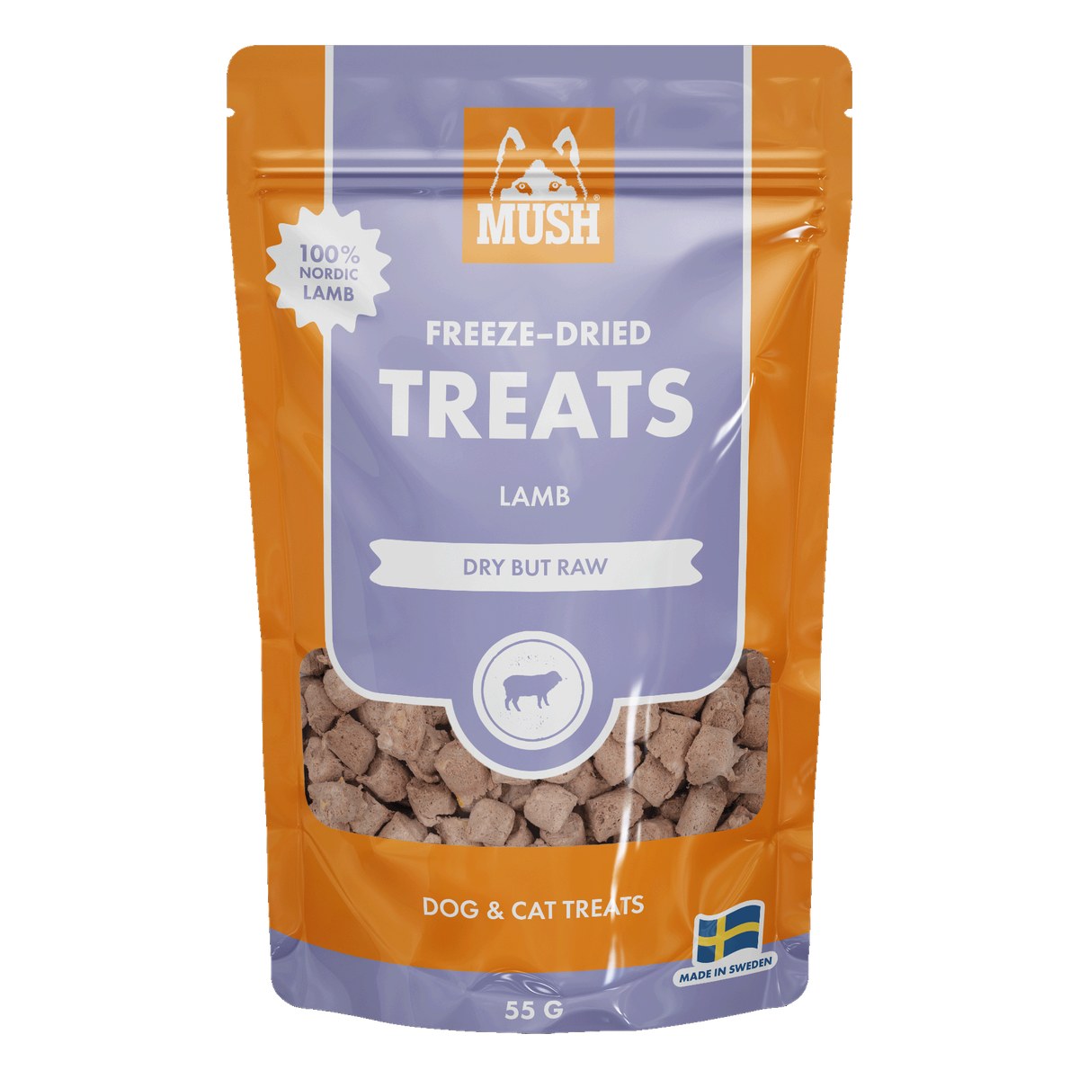 MUSH Freeze-Dried Treats frystorkat lammgodis 55g förpackning