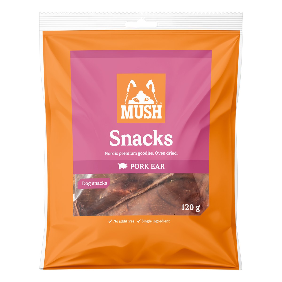 MUSH Snacks grisöra 120g förpackning