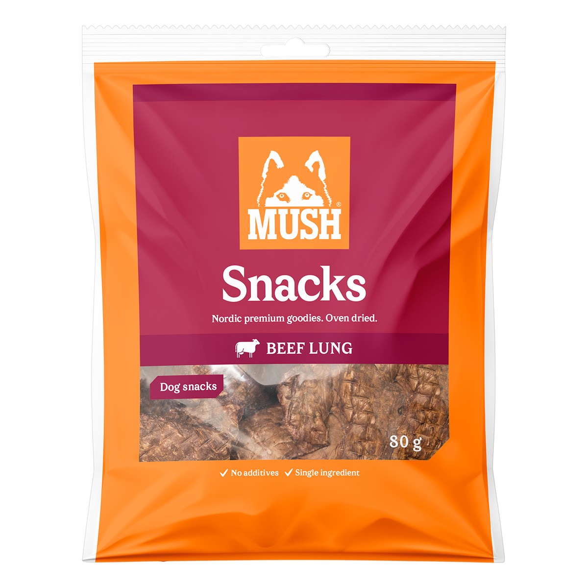 MUSH Snacks nötlunga 80g förpackning