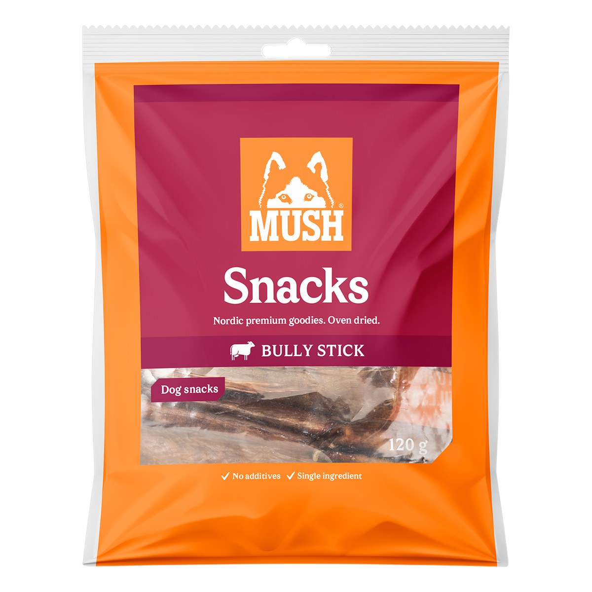 MUSH Snacks tjurmuskel 120g förpackning