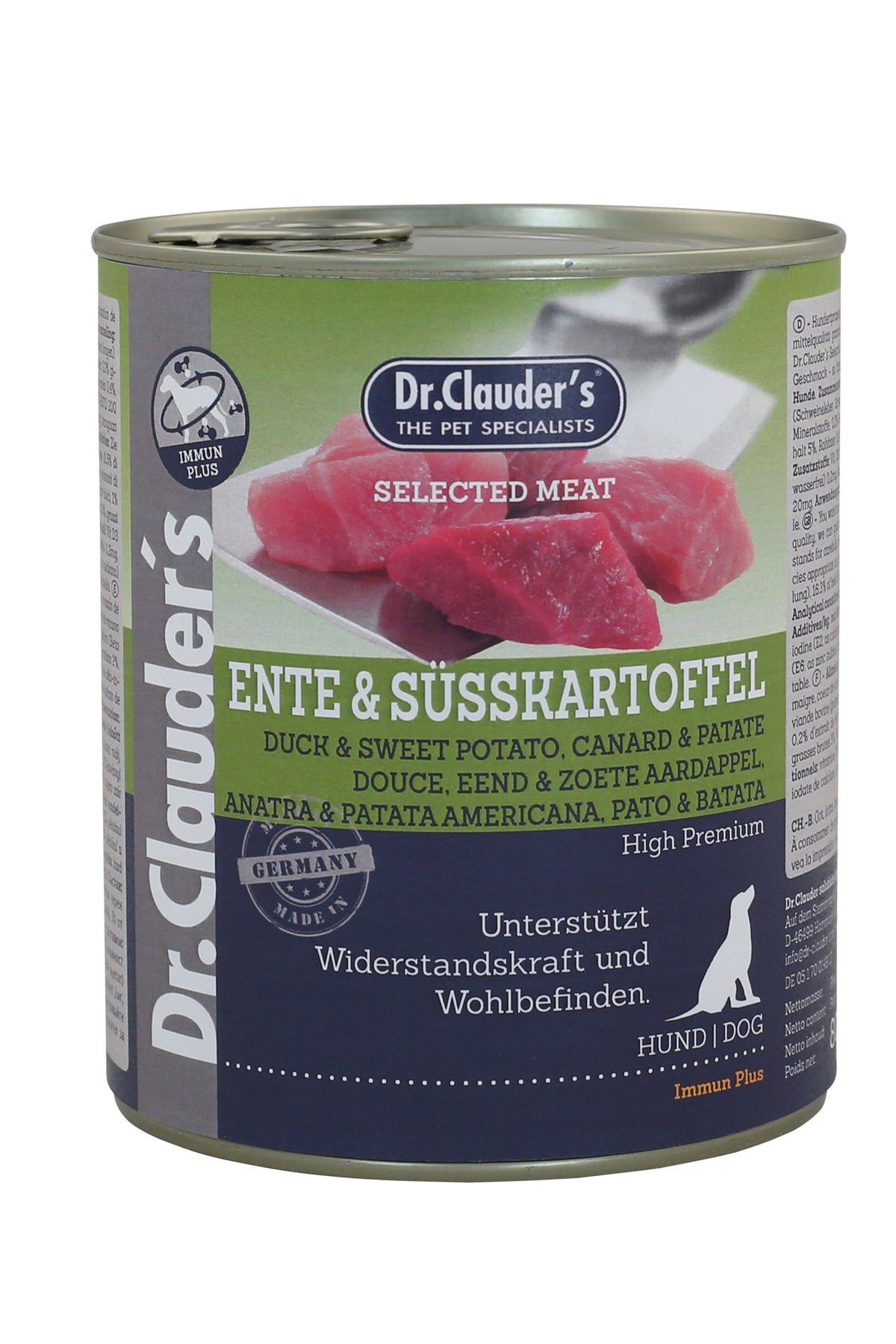 Dr. Clauder's Selected Meat Anka & Sötpotatis 800 g, burk med våtfoder för hund